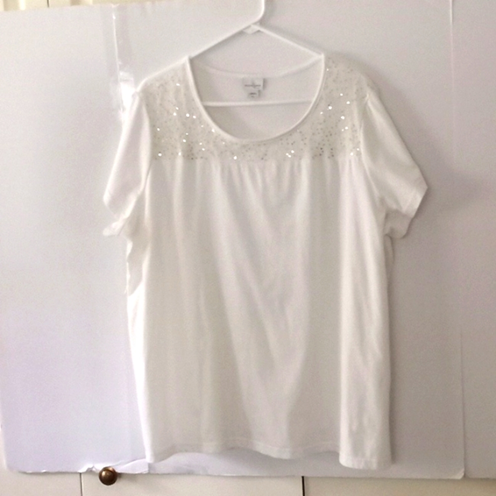 Jaclyn Smith Women's Sequin Neckline Tee - Size (2X) - Ivory